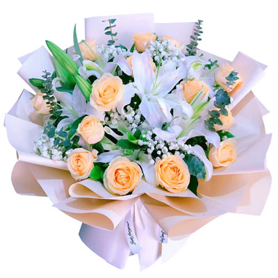 孝感16朵香槟玫瑰2支百合，爱的温暖和幸福