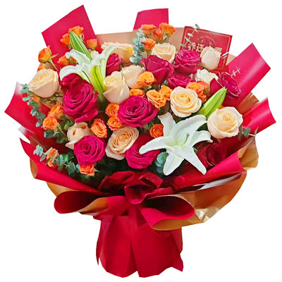 孝感19朵玫瑰百合,爱情永不凋零