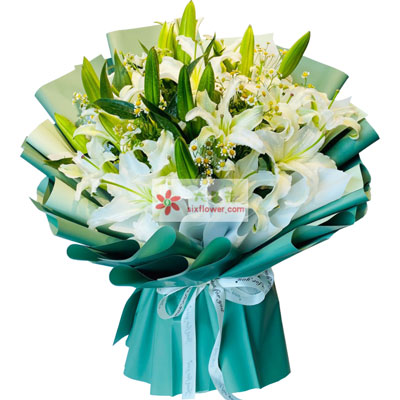 孝感8支白色多头百合洋甘菊，如潮的思念