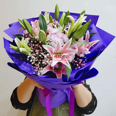 孝感6支粉色多头百合，真诚的问候